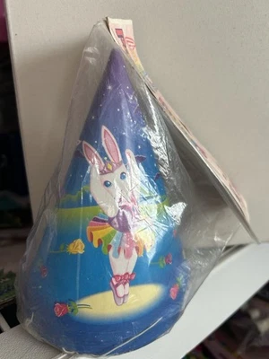 Sombreros de fiesta de cumpleaños vintage Lisa Frank bailarina conejitos Foto 1 de 3