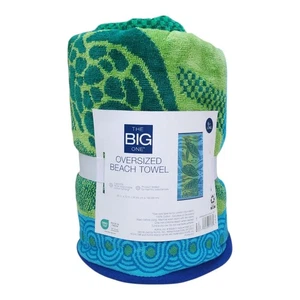 The Big One Oversized Beach Towel 36" X 72" Turtle Design Cotton Green Blue - Picture 1 of 12