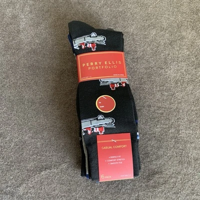 Calcetines Perry Ellis Portfolio para hombre vacaciones Navidad paquete de 6 Papá Noel negro/azul Foto 1 de 4