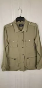 Love Tree Utility Jacke olivgrün Poly Langarm durchgehender Reißverschluss Druckknopf Damen Gr. M - Bild 1 von 9