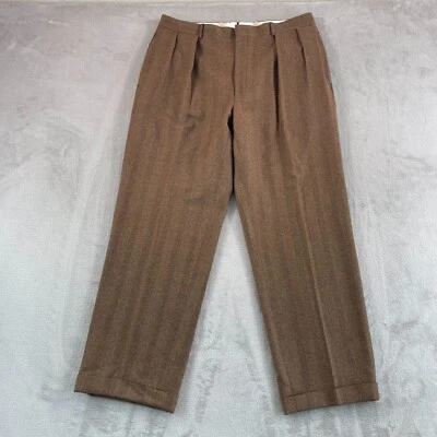 VTG Polo Ralph Lauren Pants Mens 34x29 Brown Wool Cashmere Pleated Made Italy - image 1 of 4