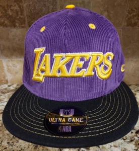 NWT LA Lakers Logo Purple Yellow Black Corduroy Ultra Game Men’s SnapBack Hat - Picture 1 of 5