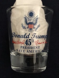 TRUMP AMERICA SHOT GLASS (2) JIGGER EAGLE REPUBLICAN GOP MAGA FLAG =Two - Picture 1 of 17