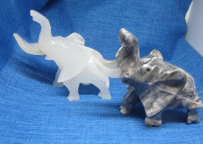 2 Vintage Carved  White and Gray Onyx Elephant Figurines 3 1/2" - Image 1 of 4