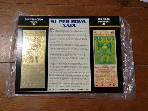 SUPER BOWL XXIX San Francisco 49ers vs Chargers 22KT GOLD TICKET STAT CARD Cover