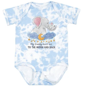 Inktastic My Daddy Loves Me To The Moon And Back Elephant Family Baby Bodysuit - Picture 1 of 5
