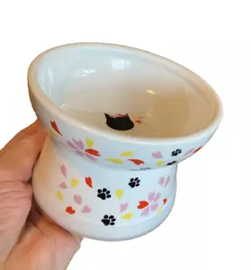Neco Ichi Raised Ceramic Porcelain Sakura Cat Food Bowl Elevated New in Box - Picture 1 of 10