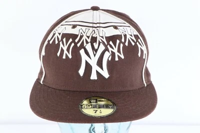 New Era New York Yankees Estampado Completo Gorra Ajustada Marrón Lana 7 1/8 Foto 1 de 4