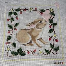 Handpainted Needlepoint Canvas Charlotte Westfield started vintage bunny 18 mesh