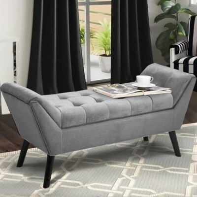 HOMGARDEN-STORE Velvet Fabric Bed End Stool Side Chaise Lounge Sofa Window Seat Bench Soft Chair