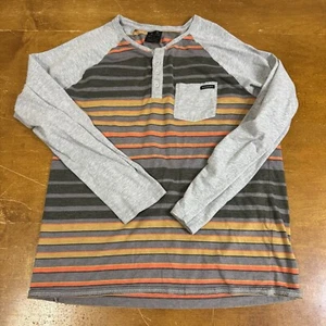 OAKLEY Shirt Mens Large Gray Henley Long Sleeve Striped - Picture 1 of 10