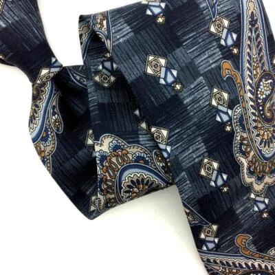 Corbata Barrington Usa Gris Marrón Seda Clásica Cachemira Geométrica Hombres Corbata Foto 1 de 4