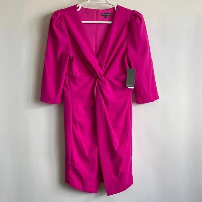 Nuevo Vestido Vaina Julia Jordan Elastizado Cuello en V Manga 3/4 Nudo Cintura Talla 16 Fucsia Foto 1 de 4