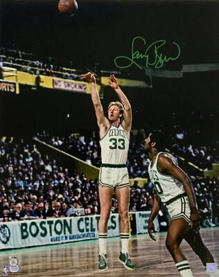 LARRY BIRD BOSTON CELTICS HALL OF FAME SIGNED 16X20 SHOOTING PHOTO PSA 1C10248 - Image 1 of 3