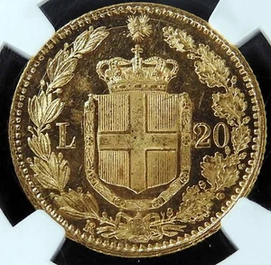 GEM 1883 / 2 R ITALY Gold 20 Lire Overdate Error PROOF Coin TOP POP NGC MS 63 PL - Bild 1 von 4