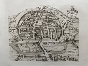 1822 Antique Print; Plan of Exeter, Devon - Birds Eye View by Mutlow / Hogenberg - Picture 1 of 5