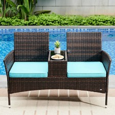 Outdoor Patio Furniture Set Wicker Loveseat with Cushion Rattan Patio Chairs