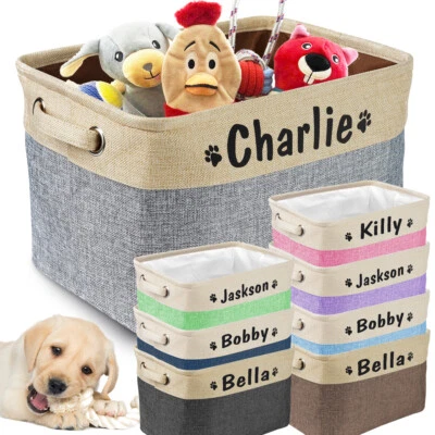 Pet Toy Basket Storage Personalised Fabric Bag Dog Cat Accessory Carrier Bin Box - Image 1 of 4