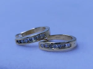 14k yellow gold diamond hoop earrings - Picture 1 of 16