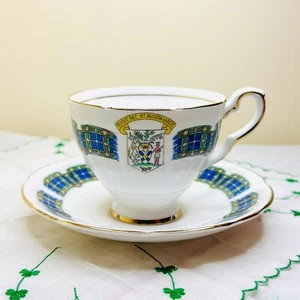 Vintage Royal Stafford Bone China Teacup Saucer “Nova Scotia” Tartan Provincial - Picture 1 of 7