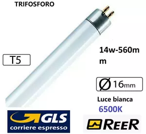 NEON T5 fluorescente 560MM DIAMETRO 16 14W LUCE BIANCA 6500K - Foto 1 di 1