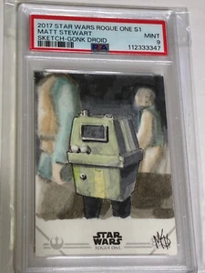Tarjeta Topps Star Wars Rogue One S1 2017 boceto Matt Stewart Gonk Droid PSA 9 como nueva - Imagen 1 de 9