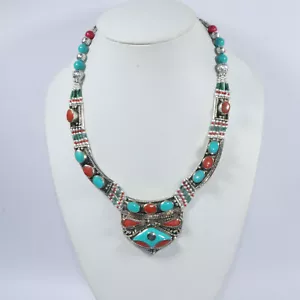 Genuine Turquoise Antique Tibetan Nepali Women Persian Boho Jewelry Necklace - Picture 1 of 7