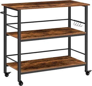 Kitchen Island with Storage,Industrial Kitchen Counter with Hooks and Side Enclo - Picture 1 of 9