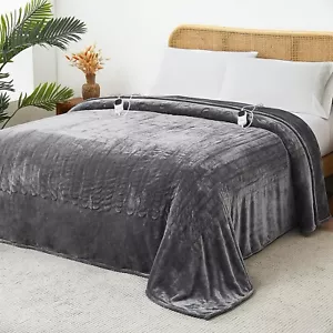 Queen Size Electric Heated Blanket Gray Auto Off Washable Super Soft Cozy - Picture 1 of 1