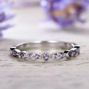 2.1ct Lab-Created Amethyst Wedding Band Half Eternity 14k White Gold Plated - Picture 1 of 8
