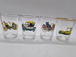 4 Retro Shot Glasses. Vintage Classic Car DAIMLER,WOLSELEY, ROLLS ROYCE, MORRIS - Picture 1 of 5