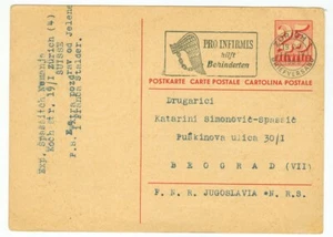 Switzerland 1955 Postcard P 201 Stationery ZÜRICH to BGD Yugoslavia PRO INFIRMIS - Picture 1 of 2