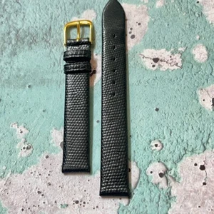 Unstitched black European Made Genuine Lizard 15mm vintage watch strap NOS 1960s - Picture 1 of 4