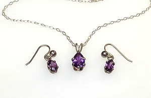 Vintage Sterling Silver Pendant and Earrings Set 925 Amethyst zz - Picture 1 of 11