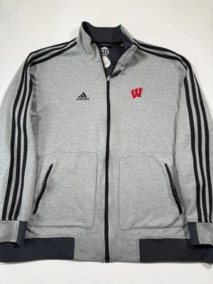 Adidas Wisconsin Badgers Track Jacket Mens 2XL Gray Full Zip Rose Bowl NCAA Logo - Image 1 of 4