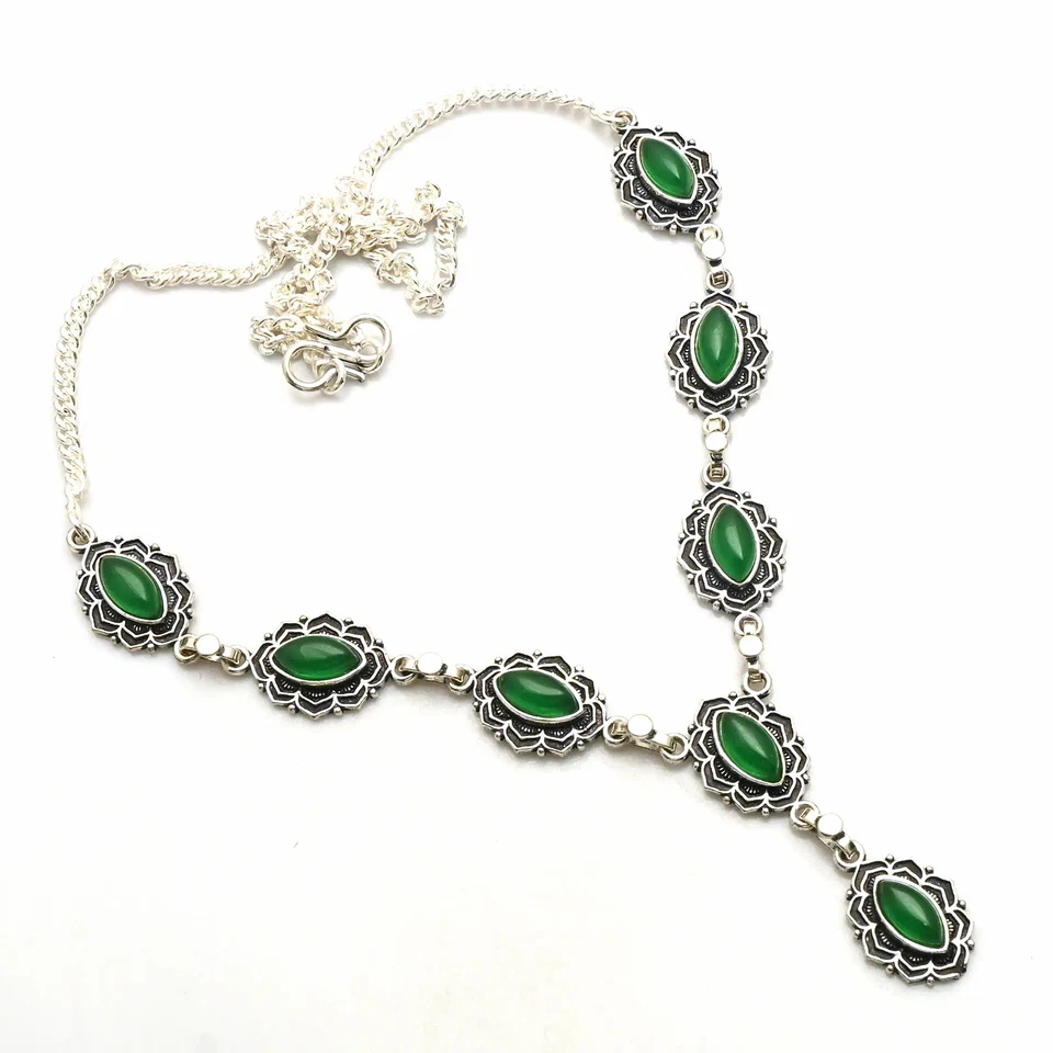 Collar étnico hecho a mano de piedras preciosas de ónix verde joyería para mujer 29 Gms AN 12089 Foto 1 de 1