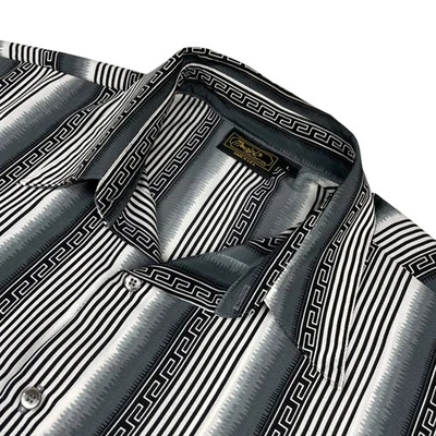 Camisa De Colección Monzini Para Hombre 100% Poliéster L/S Botón Gris Llave Griega • EE. UU. • Grande Foto 1 de 4