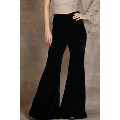 Earthbound Velvet Bell Bottom Pants M Pull On Black Flare Witchy Whimsigoth 70s - Image 1 of 4