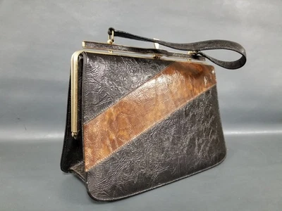 Vintage Life Stride Black / Brown Faux Leather Clutch Hand Bag Purse - Image 1 of 4