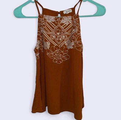 眼影女式背心小号锈橙色刺绣花卉波西米亚节日 — 第 1/3 张图片