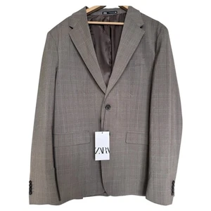 NEU Zara karierter karierter Blazer Sport Mantel Jacke Herren Größe 44 braun - Bild 1 von 18