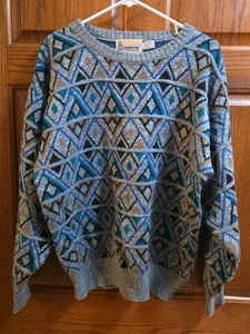 Vintage London Fog Sweater Herren XL Rautenmuster 3D Strickpullover USA 90s Acryl  - Bild 1 von 3