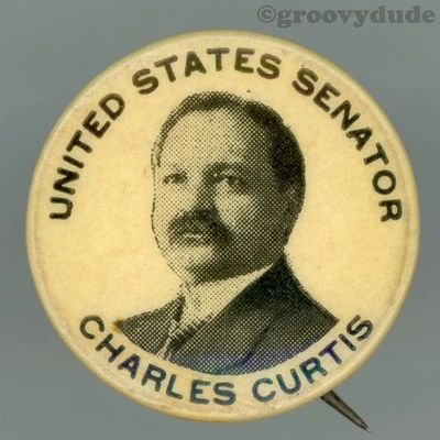 Pinback de campaña Charles Curtis - EE. UU. Senator - Botón político vintage pre-VP Foto 1 de 3