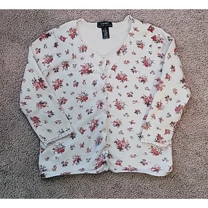 Cardigan vintage Lauren Ralph Lauren floreale M avorio rosa rose Grannycore - Foto 1 di 6