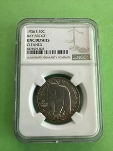 1936-S 50 Cent Bay Bridge, Commemorative NGC UNC Details Cleaned - Picture 1 of 4