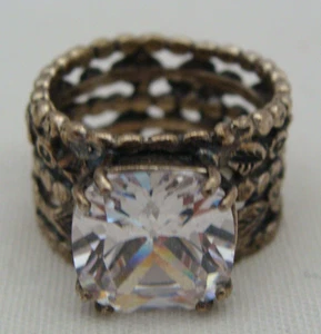 Israel Sterling Silver Wide Band Ring With Large Clear Stone Size 8.25 - Picture 1 of 8