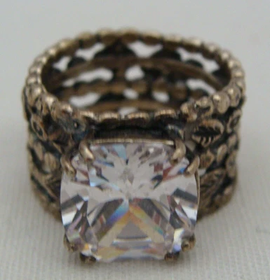 Israel Sterling Silver Wide Band Ring With Large Clear Stone Size 8.25 - Image 1 of 4