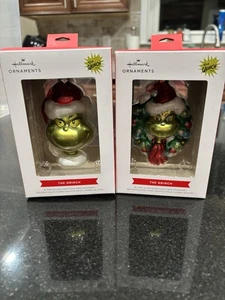 Hallmark Grinch 2er Set Weihnachtsschmuck aus mundgeblasenem Glas NEU - Bild 1 von 4