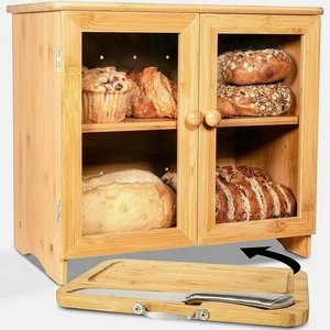 Large Wooden Bread Box For Kitchen Countertop Comes With Thick Bamboo - Picture 1 of 8