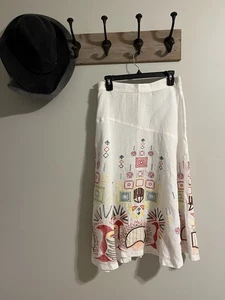 Ivko Woman Linen Skirt White Embroidered Sequin Accent Colorful Sz 38 Excellent - Picture 1 of 13